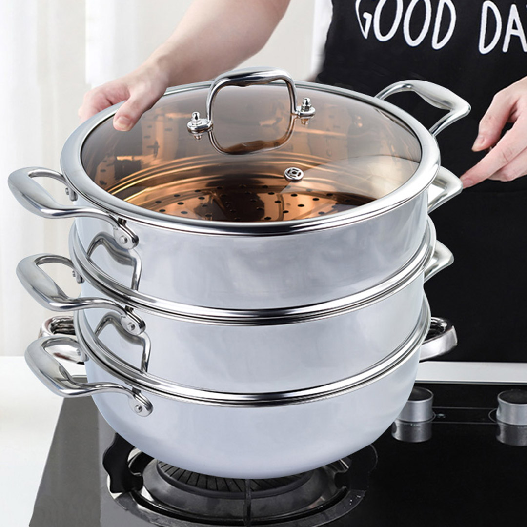 Soga 2X 3 Tier 26Cm Heavy Duty Stainless Steel Food Steamer Vegetable Pot Stackable Pan Insert With Glass Lid, Home &Amp; Living, Kitchen &Amp; Dining, Cookware, Steamers, ,  - Nz Depot 8