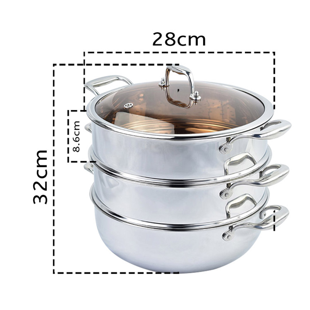 Soga 2X 3 Tier 28Cm Heavy Duty Stainless Steel Food Steamer Vegetable Pot Stackable Pan Insert With Glass Lid, Home &Amp; Living, Kitchen &Amp; Dining, Cookware, Steamers, ,  - Nz Depot 2