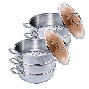 SOGA 2X 3 Tier 28cm Heavy Duty Stainless Steel Food Steamer Vegetable Pot Stackable Pan Insert with Glass Lid, home & living, kitchen & dining, cookware, steamers, ,  - NZ DEPOT 1