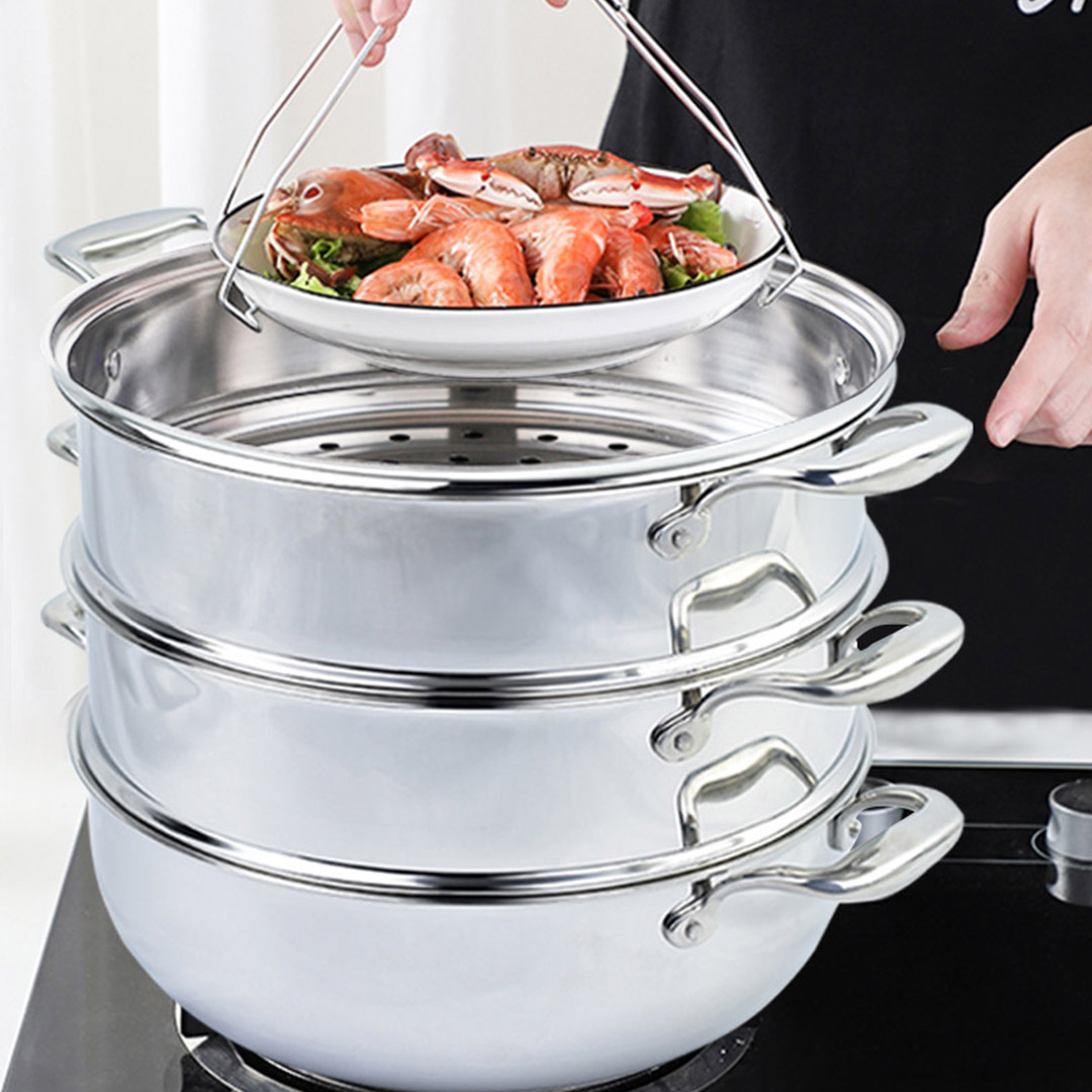 Soga 2X 3 Tier 28Cm Heavy Duty Stainless Steel Food Steamer Vegetable Pot Stackable Pan Insert With Glass Lid, Home &Amp; Living, Kitchen &Amp; Dining, Cookware, Steamers, ,  - Nz Depot 7