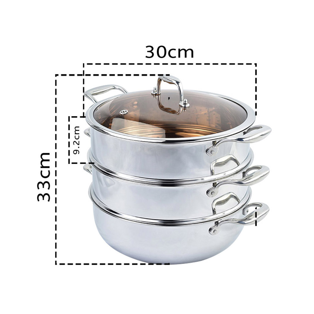 Soga 2X 3 Tier 30Cm Heavy Duty Stainless Steel Food Steamer Vegetable Pot Stackable Pan Insert With Glass Lid, Home &Amp; Living, Kitchen &Amp; Dining, Cookware, Steamers, ,  - Nz Depot 2