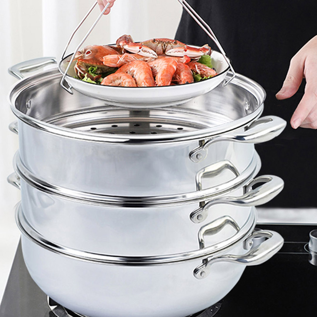 Soga 2X 3 Tier 30Cm Heavy Duty Stainless Steel Food Steamer Vegetable Pot Stackable Pan Insert With Glass Lid, Home &Amp; Living, Kitchen &Amp; Dining, Cookware, Steamers, ,  - Nz Depot 7