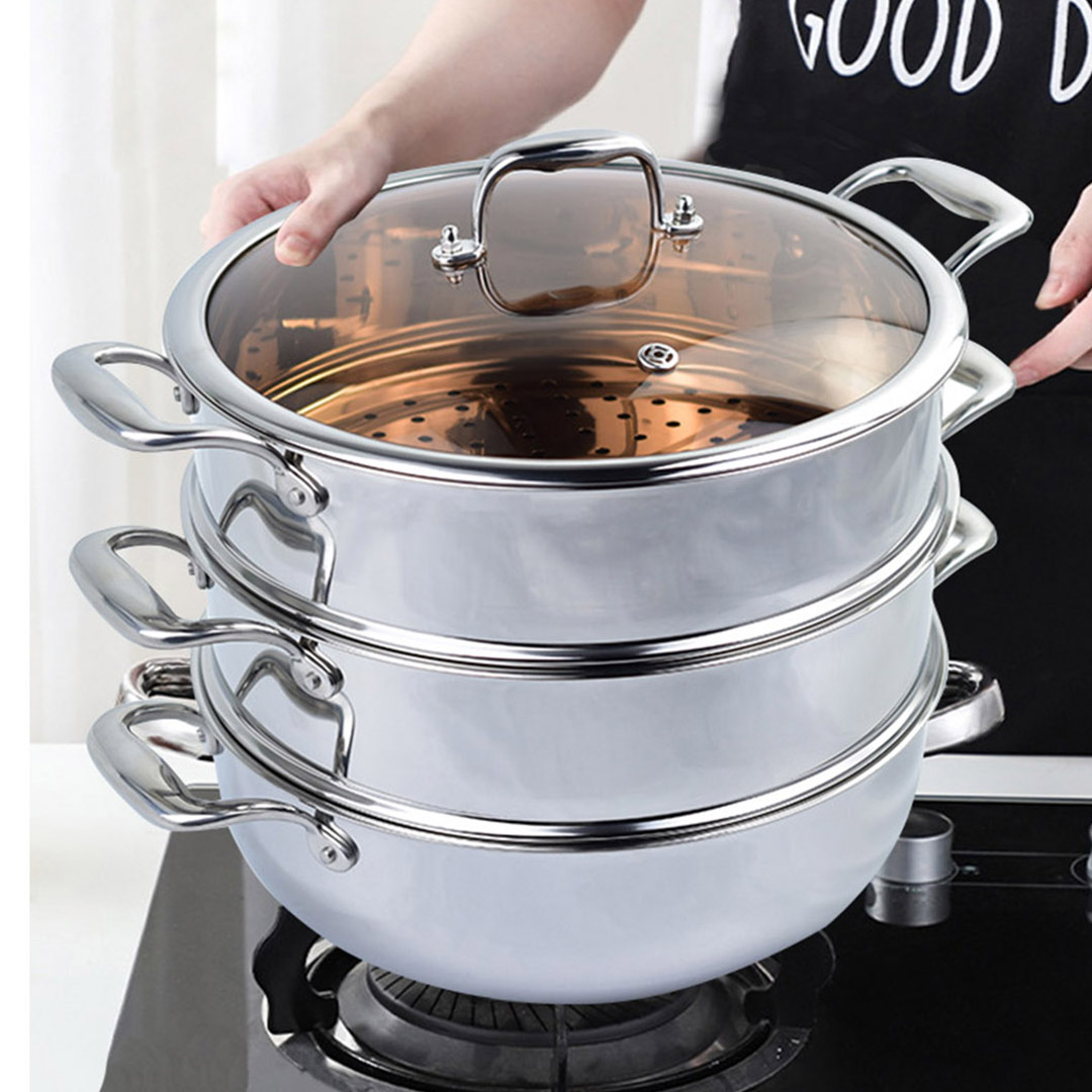 Soga 2X 3 Tier 30Cm Heavy Duty Stainless Steel Food Steamer Vegetable Pot Stackable Pan Insert With Glass Lid, Home &Amp; Living, Kitchen &Amp; Dining, Cookware, Steamers, ,  - Nz Depot 8