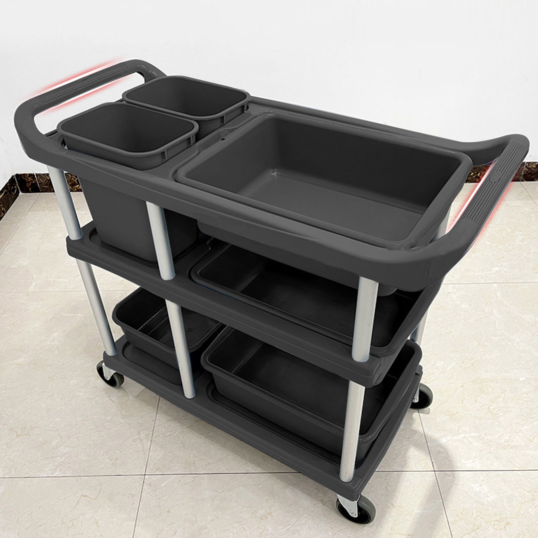 Soga 2X 3-Tier Commercial Soiled Food Trolley Dirty Plate Cart Five Buckets Kitchen Food Utility, Business &Amp; Industrial, Food Service, Food Service Carts, , ,  - Nz Depot 2