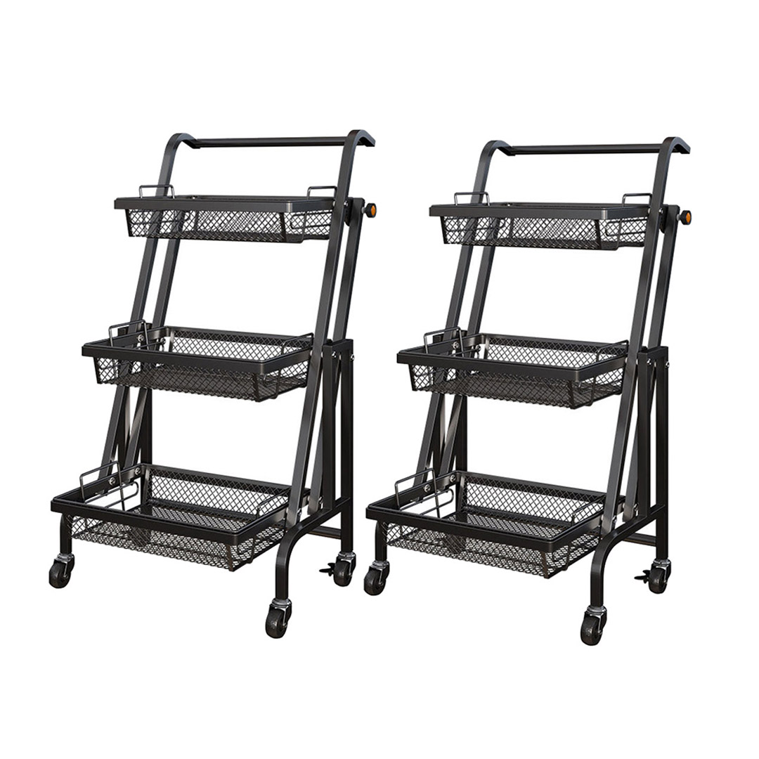 Soga 2X 3 Tier Steel Black Adjustable Kitchen Cart Multi-Functional Shelves Portable Storage Organizer With Wheels, Garden, Tools &Amp; Hardware, Garage Storage &Amp; Organisation, Utility Shelves, , ,  - Nz Depot 1