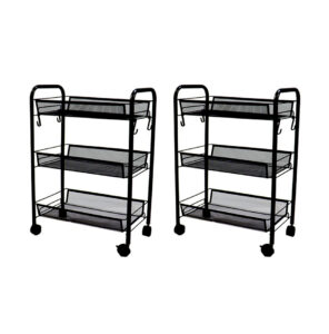 Soga 2X 3 Tier Steel Black Bee Mesh Kitchen Cart Multi Functional Shelves Portable Storage Organizer With Wheels Nz Depot - Nz Depot