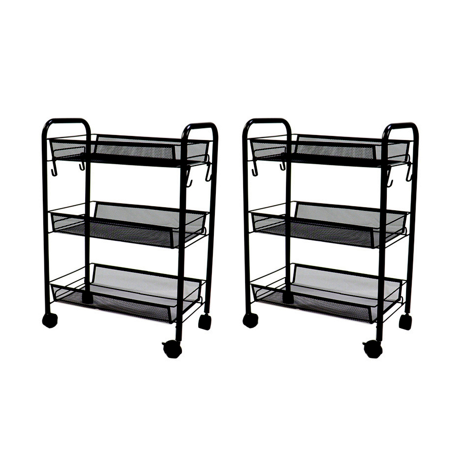 Soga 2X 3 Tier Steel Black Bee Mesh Kitchen Cart Multi-Functional Shelves Portable Storage Organizer With Wheels, Garden, Tools &Amp; Hardware, Garage Storage &Amp; Organisation, Utility Shelves, , ,  - Nz Depot 1