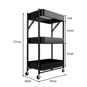 SOGA 2X 3 Tier Steel Black Foldable Kitchen Cart Multi-Functional Shelves Portable Storage Organizer with Wheels, Garden, Tools & Hardware, Garage Storage & Organisation, Utility Shelves, , ,  - NZ DEPOT 2