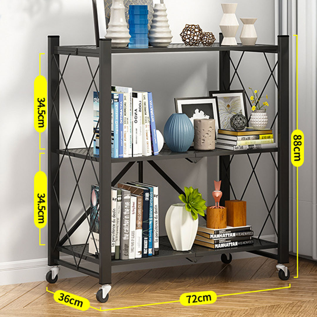 Soga 2X 3 Tier Steel Black Foldable Kitchen Cart Multi-Functional Shelves Portable Storage Organizer With Wheels, Garden, Tools &Amp; Hardware, Garage Storage &Amp; Organisation, Utility Shelves, , ,  - Nz Depot 2