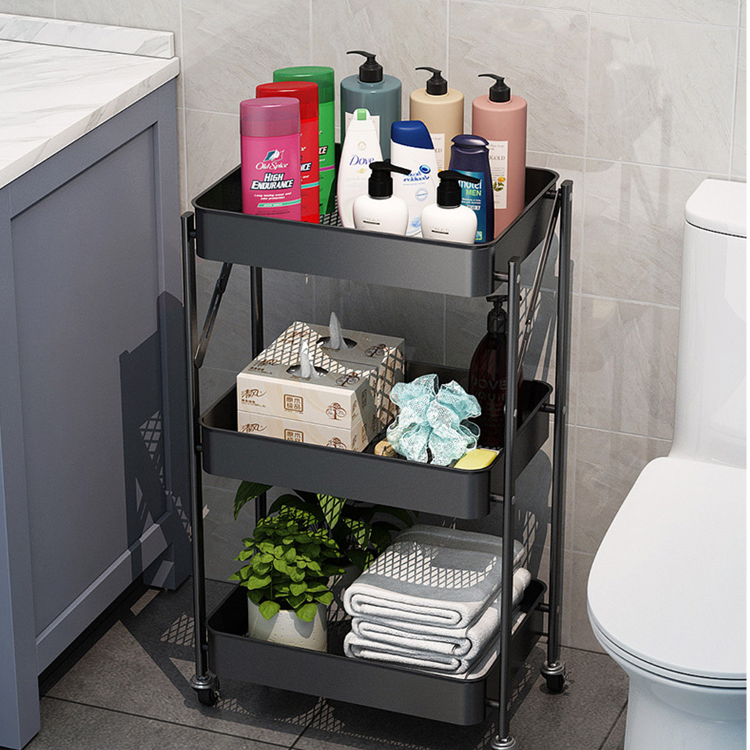 Soga 2X 3 Tier Steel Black Foldable Kitchen Cart Multi-Functional Shelves Portable Storage Organizer With Wheels, Garden, Tools &Amp; Hardware, Garage Storage &Amp; Organisation, Utility Shelves, , ,  - Nz Depot 9