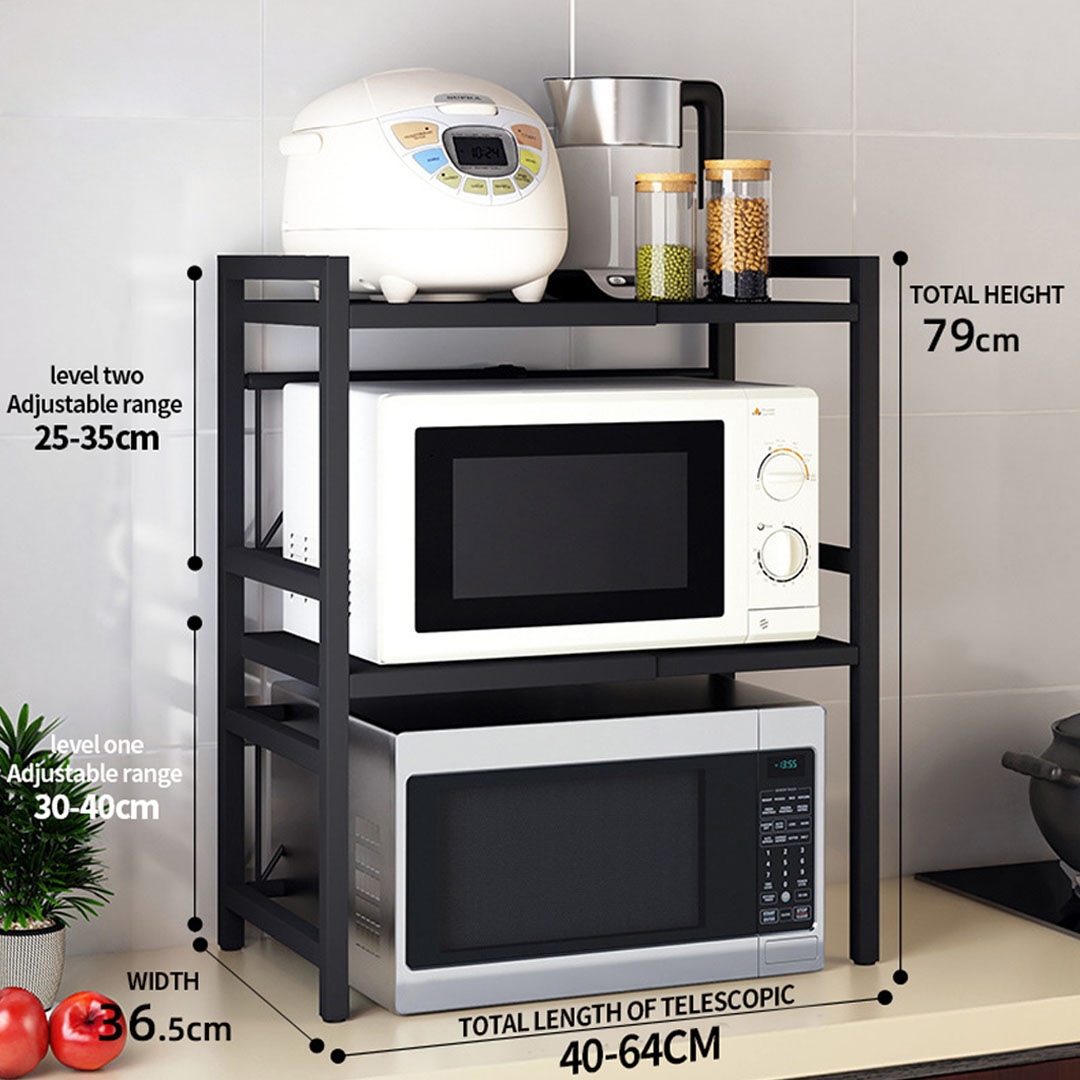 SOGA 2X 3 Tier Steel Black Retractable Kitchen Microwave Oven Stand Multi-Functional Shelves Storage Organizer, Garden, Tools & Hardware, Garage Storage & Organisation, Utility Shelves, , ,  - NZ DEPOT 2