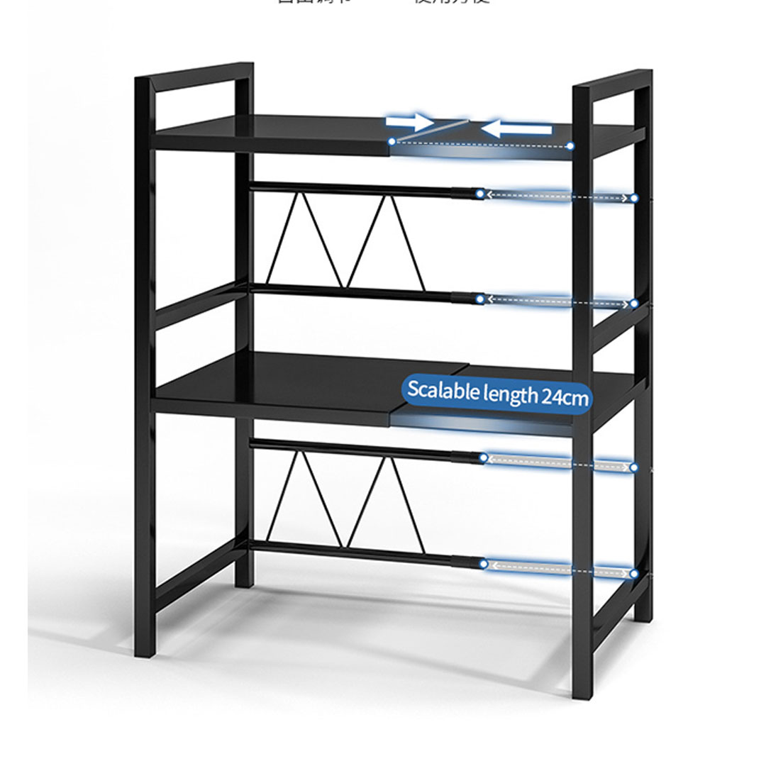 SOGA 2X 3 Tier Steel Black Retractable Kitchen Microwave Oven Stand Multi-Functional Shelves Storage Organizer, Garden, Tools & Hardware, Garage Storage & Organisation, Utility Shelves, , ,  - NZ DEPOT 4