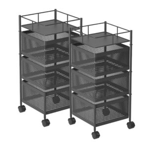 SOGA 2X 3 Tier Steel Square Rotating Kitchen Cart Multi-Functional Shelves Portable Storage Organizer with Wheels, Garden, Tools & Hardware, Garage Storage & Organisation, Utility Shelves, , ,  - NZ DEPOT 1