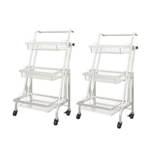 SOGA 2X 3 Tier Steel White Adjustable Kitchen Cart Multi-Functional Shelves Portable Storage Organizer with Wheels, Garden, Tools & Hardware, Garage Storage & Organisation, Utility Shelves, , ,  - NZ DEPOT 1