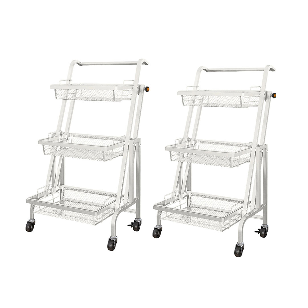 Soga 2X 3 Tier Steel White Adjustable Kitchen Cart Multi-Functional Shelves Portable Storage Organizer With Wheels, Garden, Tools &Amp; Hardware, Garage Storage &Amp; Organisation, Utility Shelves, , ,  - Nz Depot 1