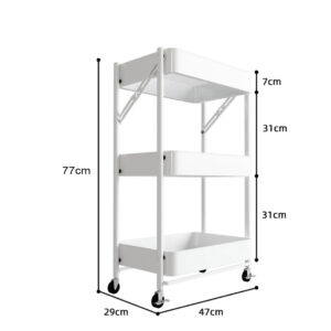 SOGA 2X 3 Tier Steel White Foldable Kitchen Cart Multi-Functional Shelves Portable Storage Organizer with Wheels, Garden, Tools & Hardware, Garage Storage & Organisation, Utility Shelves, , ,  - NZ DEPOT 2