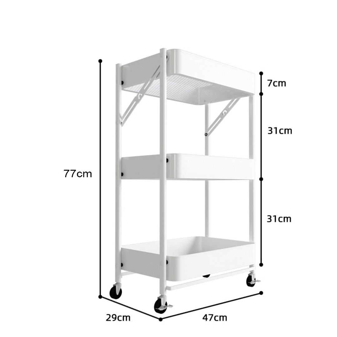 Soga 2X 3 Tier Steel White Foldable Kitchen Cart Multi-Functional Shelves Portable Storage Organizer With Wheels, Garden, Tools &Amp; Hardware, Garage Storage &Amp; Organisation, Utility Shelves, , ,  - Nz Depot 2