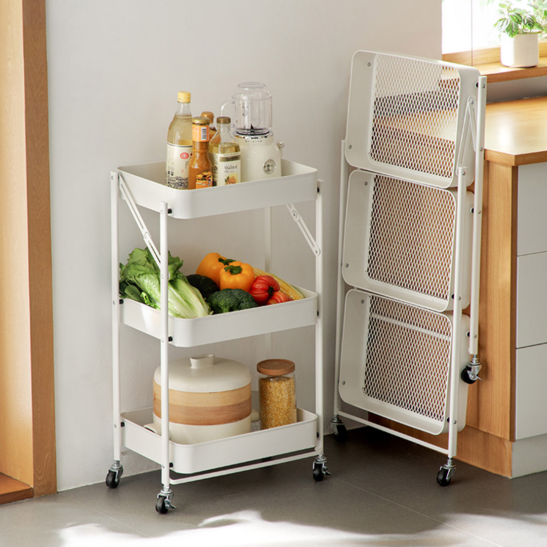 Soga 2X 3 Tier Steel White Foldable Kitchen Cart Multi-Functional Shelves Portable Storage Organizer With Wheels, Garden, Tools &Amp; Hardware, Garage Storage &Amp; Organisation, Utility Shelves, , ,  - Nz Depot 3