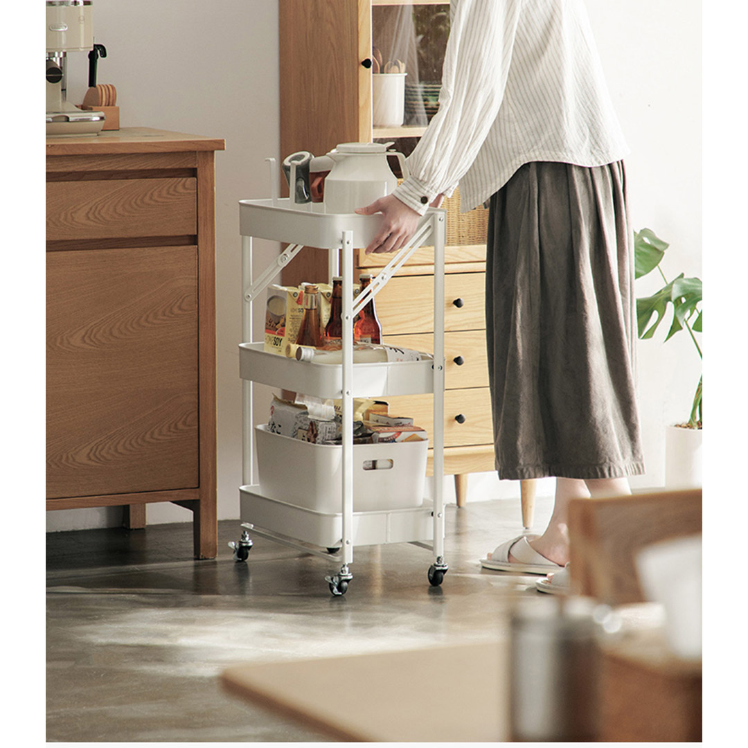 Soga 2X 3 Tier Steel White Foldable Kitchen Cart Multi-Functional Shelves Portable Storage Organizer With Wheels, Garden, Tools &Amp; Hardware, Garage Storage &Amp; Organisation, Utility Shelves, , ,  - Nz Depot 4