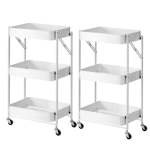 Soga 2X 3 Tier Steel White Foldable Kitchen Cart Multi Functional Shelves Portable Storage Organizer With Wheels Nz Depot - Nz Depot