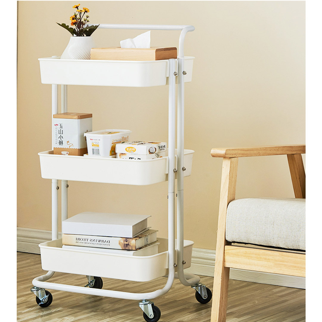 Soga 2X 3 Tier Steel White Movable Kitchen Cart Multi-Functional Shelves Portable Storage Organizer With Wheels, Garden, Tools &Amp; Hardware, Garage Storage &Amp; Organisation, Utility Shelves, , ,  - Nz Depot 3