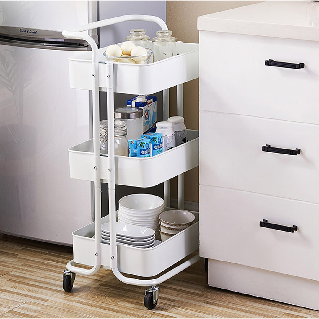 Soga 2X 3 Tier Steel White Movable Kitchen Cart Multi-Functional Shelves Portable Storage Organizer With Wheels, Garden, Tools &Amp; Hardware, Garage Storage &Amp; Organisation, Utility Shelves, , ,  - Nz Depot 4