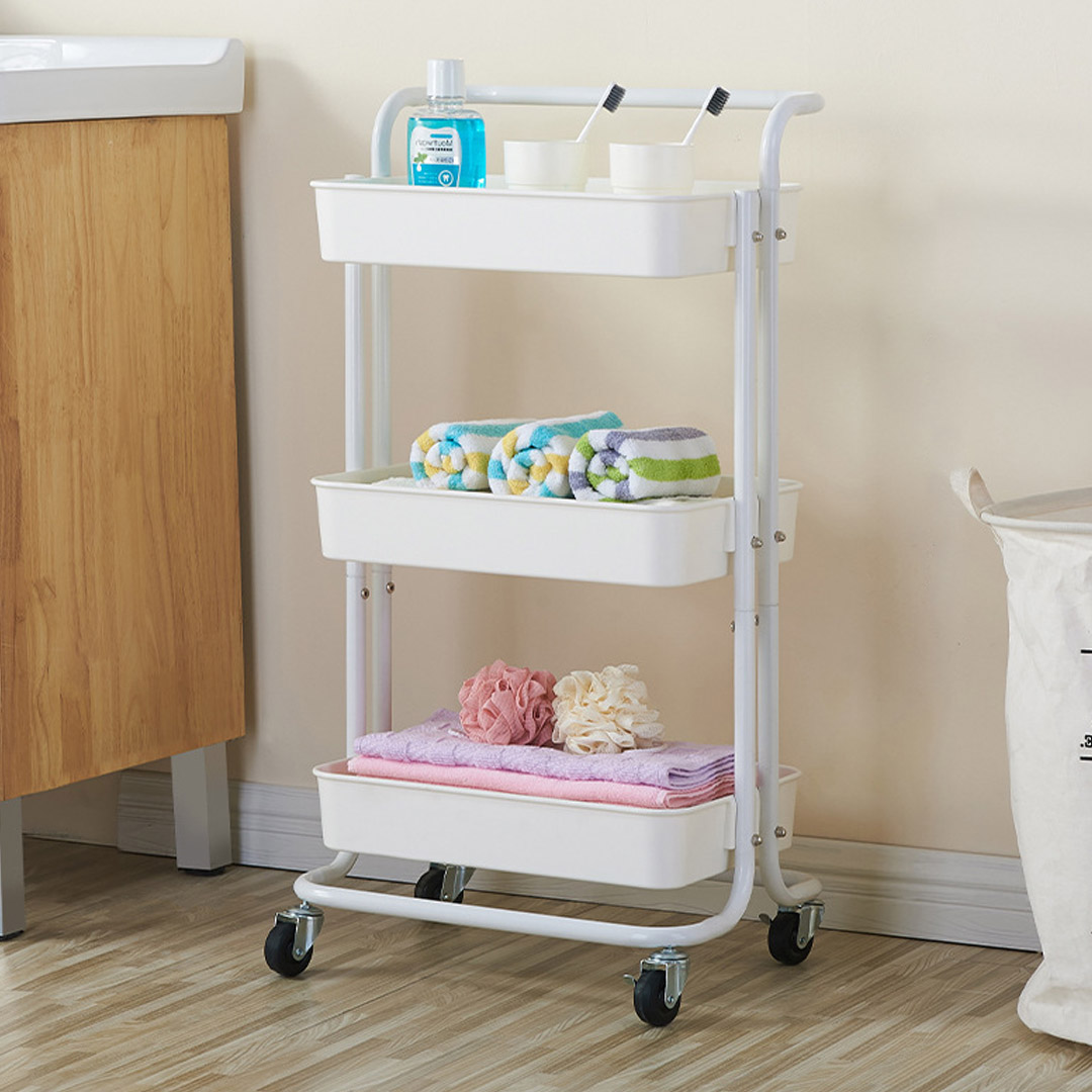 Soga 2X 3 Tier Steel White Movable Kitchen Cart Multi-Functional Shelves Portable Storage Organizer With Wheels, Garden, Tools &Amp; Hardware, Garage Storage &Amp; Organisation, Utility Shelves, , ,  - Nz Depot 5