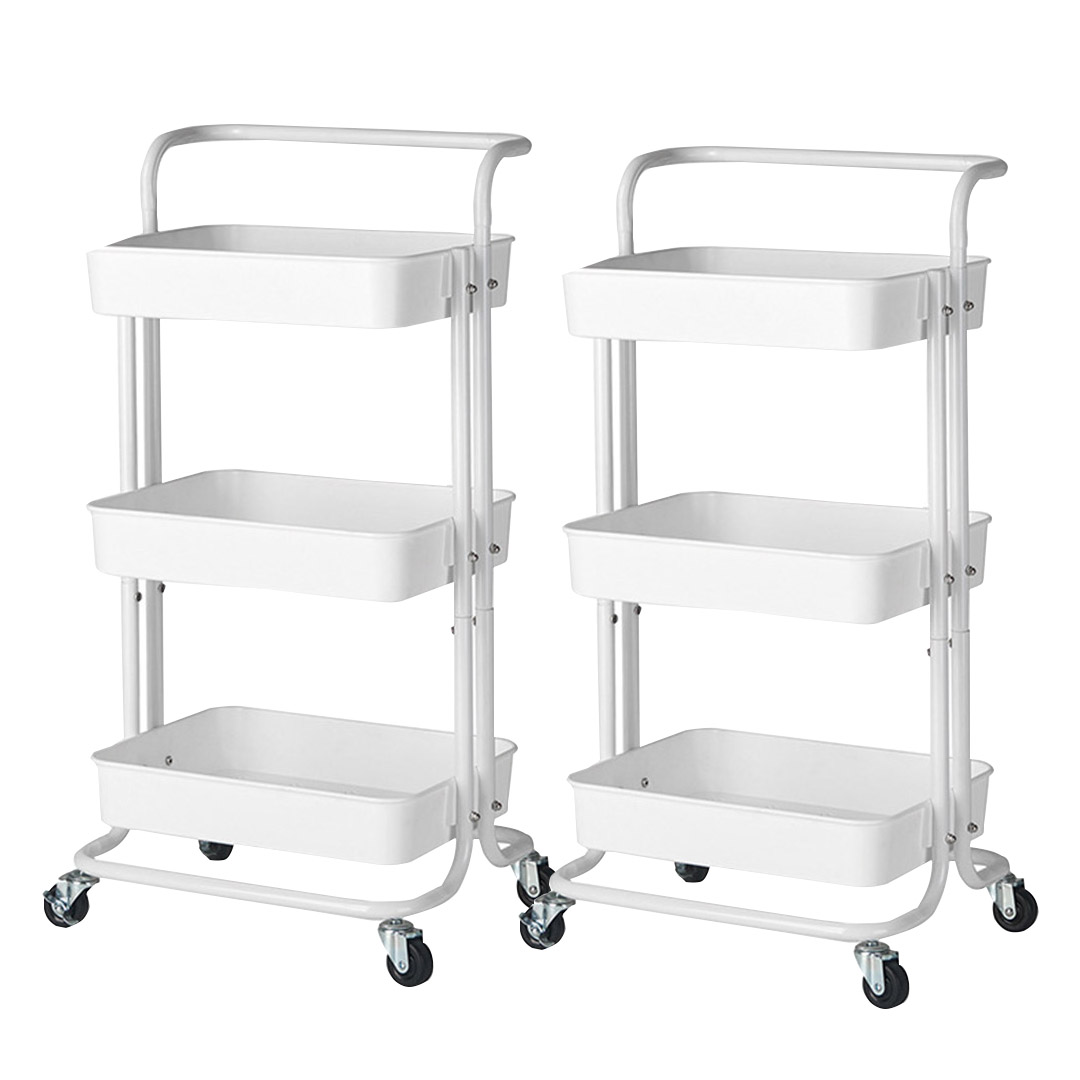 Soga 2X 3 Tier Steel White Movable Kitchen Cart Multi-Functional Shelves Portable Storage Organizer With Wheels, Garden, Tools &Amp; Hardware, Garage Storage &Amp; Organisation, Utility Shelves, , ,  - Nz Depot 1