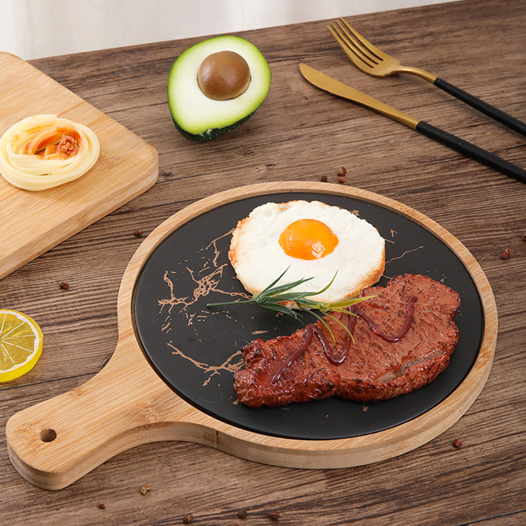 Soga 2X 30Cm Black Circle Wooden Serving Tray Slate Steak Serving Platter Chopping Board Paddle Home Decor, Kitchenware, Table Top, Servingware, Servingware Platter, ,  - Nz Depot 3