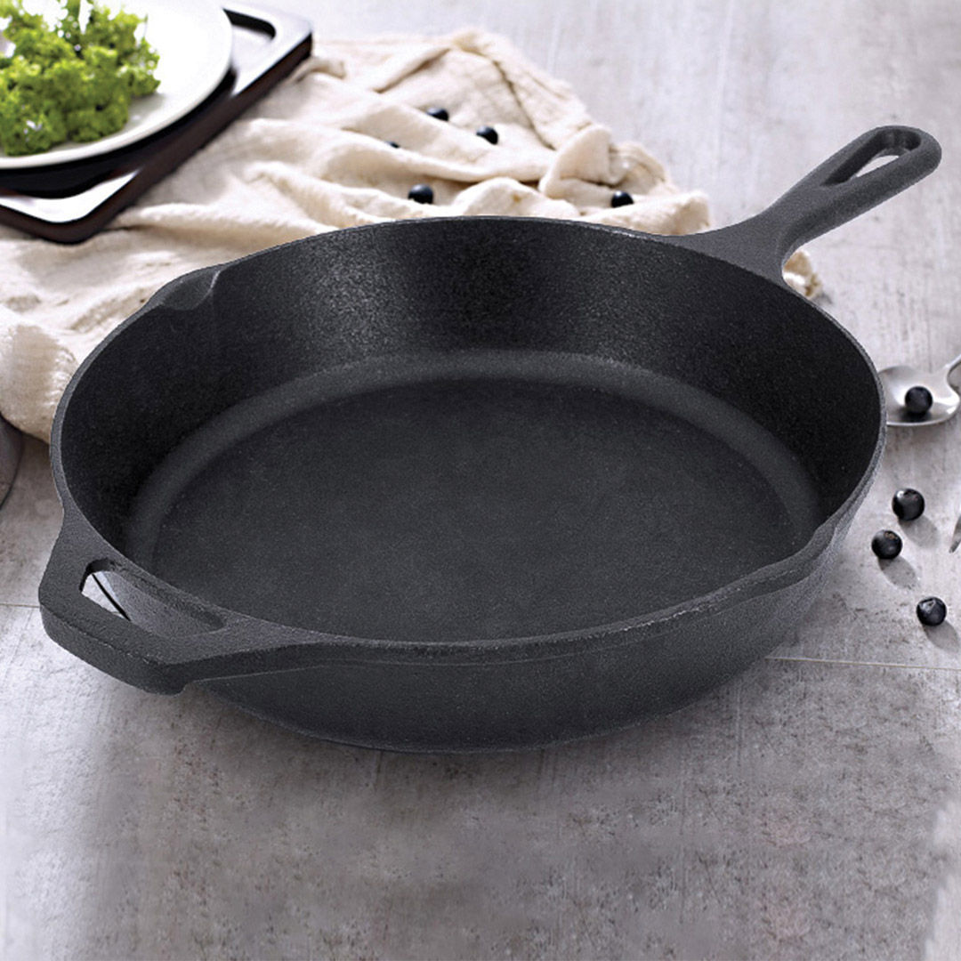 SOGA 2X 30cm Round Cast Iron Frying Pan Skillet Steak Sizzle Platter with Helper Handle, Home & Living, Kitchen & Dining, Cookware, Frying Pans,  - NZ DEPOT 4