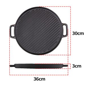 SOGA 2X 30cm Round Cast Iron Ribbed BBQ Pan Skillet Steak Sizzle Platter with Handle, Home & Living, Kitchen & Dining, Cookware, Frying Pans, ,  - NZ DEPOT 2