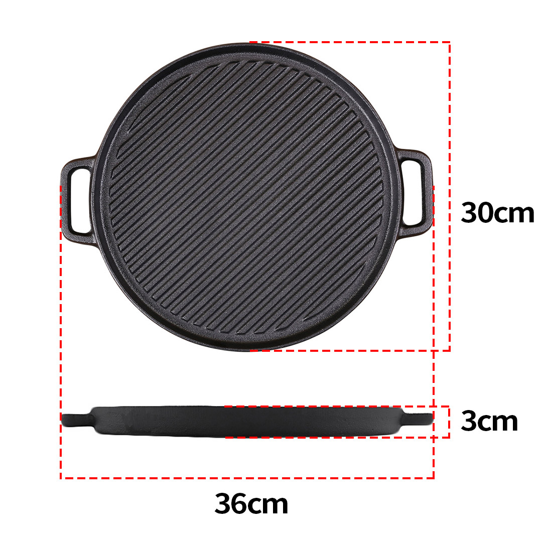 Soga 2X 30Cm Round Cast Iron Ribbed Bbq Pan Skillet Steak Sizzle Platter With Handle, Home &Amp; Living, Kitchen &Amp; Dining, Cookware, Frying Pans, ,  - Nz Depot 2