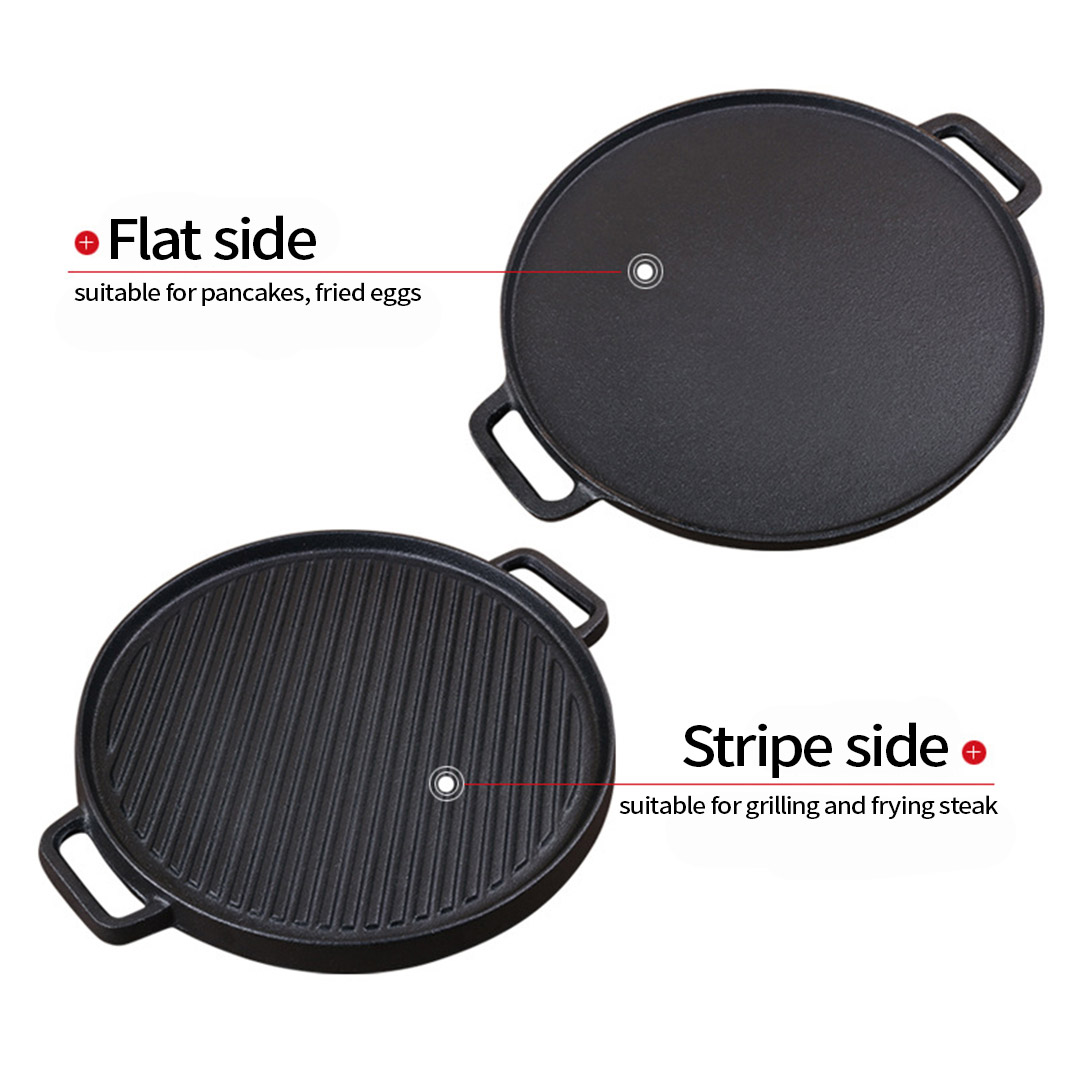 Soga 2X 30Cm Round Cast Iron Ribbed Bbq Pan Skillet Steak Sizzle Platter With Handle, Home &Amp; Living, Kitchen &Amp; Dining, Cookware, Frying Pans, ,  - Nz Depot 3