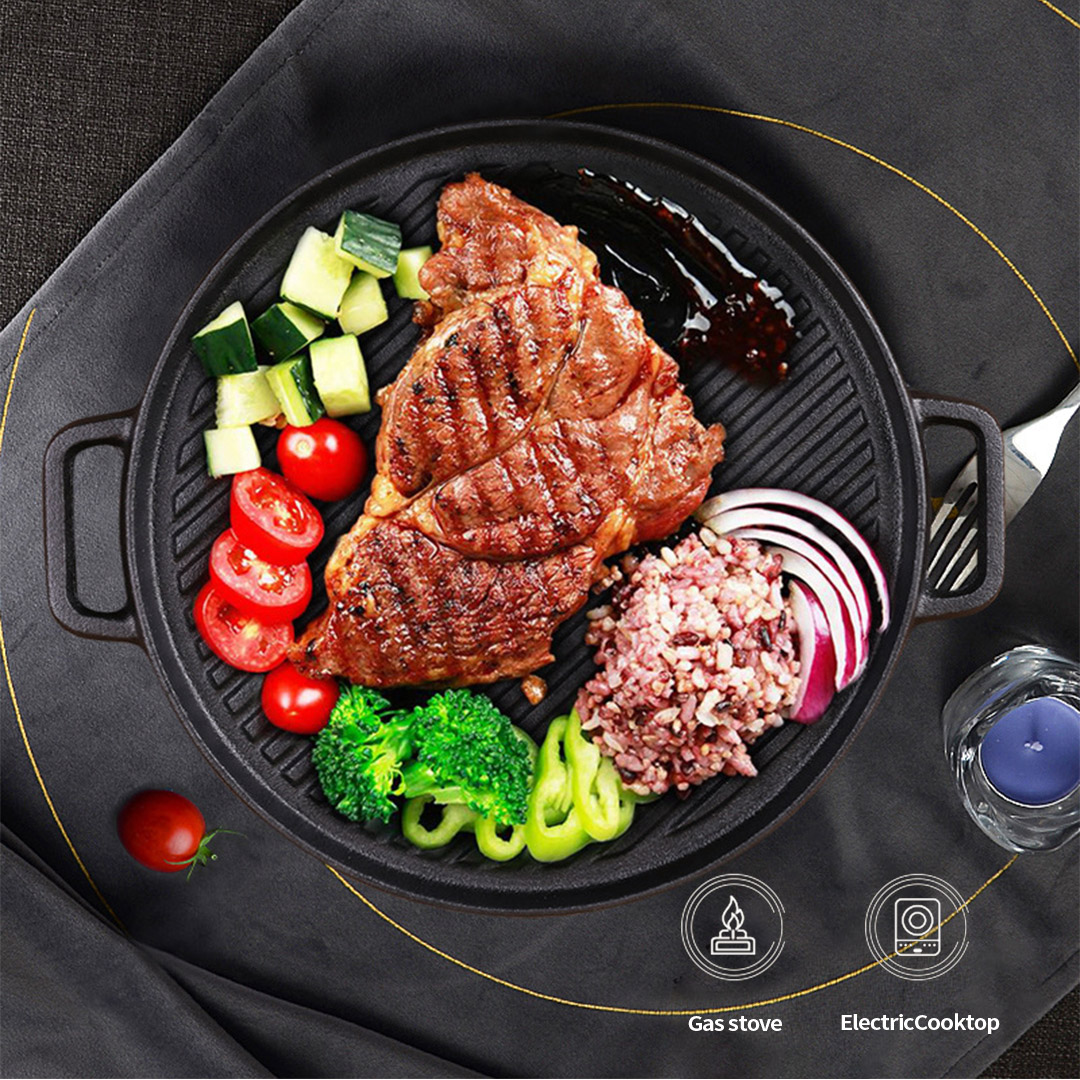 Soga 2X 30Cm Round Cast Iron Ribbed Bbq Pan Skillet Steak Sizzle Platter With Handle, Home &Amp; Living, Kitchen &Amp; Dining, Cookware, Frying Pans, ,  - Nz Depot 6