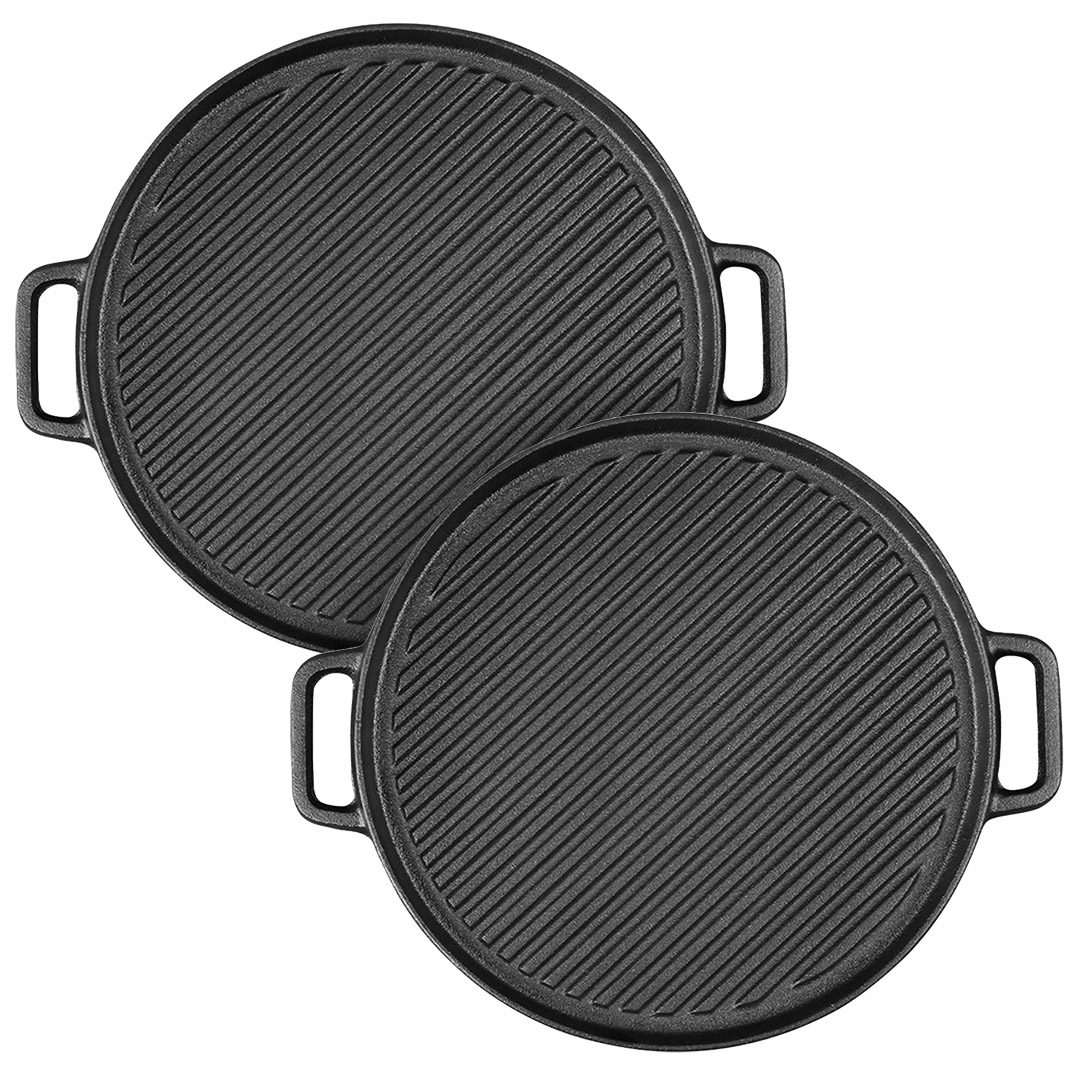 Soga 2X 30Cm Round Cast Iron Ribbed Bbq Pan Skillet Steak Sizzle Platter With Handle, Home &Amp; Living, Kitchen &Amp; Dining, Cookware, Frying Pans, ,  - Nz Depot 1