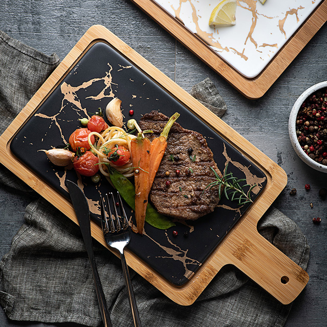 Soga 2X 33.5Cm Black Square Wooden Serving Tray Slate Steak Serving Platter Chopping Board Paddle Home Decor, Kitchenware, Table Top, Servingware, Servingware Platter, ,  - Nz Depot 3