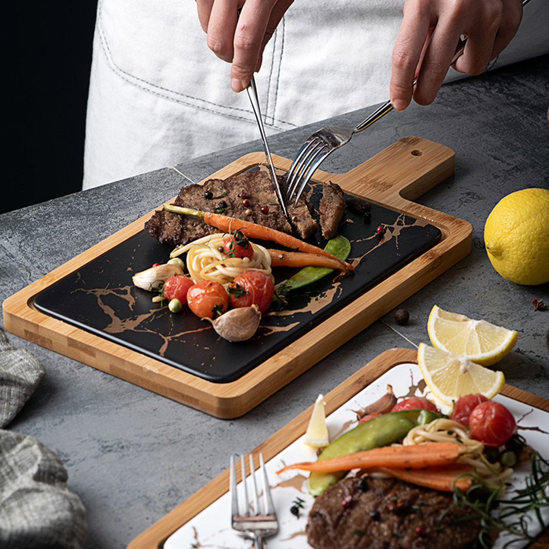 Soga 2X 33.5Cm Black Square Wooden Serving Tray Slate Steak Serving Platter Chopping Board Paddle Home Decor, Kitchenware, Table Top, Servingware, Servingware Platter, ,  - Nz Depot 4