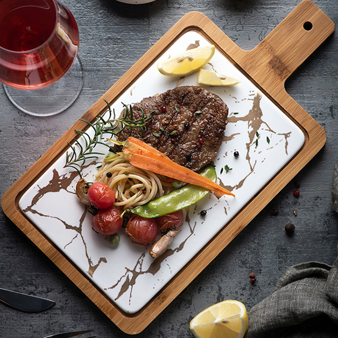 Soga 2X 33.5Cm White Square Wooden Serving Tray Slate Steak Serving Platter Chopping Board Paddle Home Decor, Kitchenware, Table Top, Servingware, Servingware Platter, ,  - Nz Depot 3