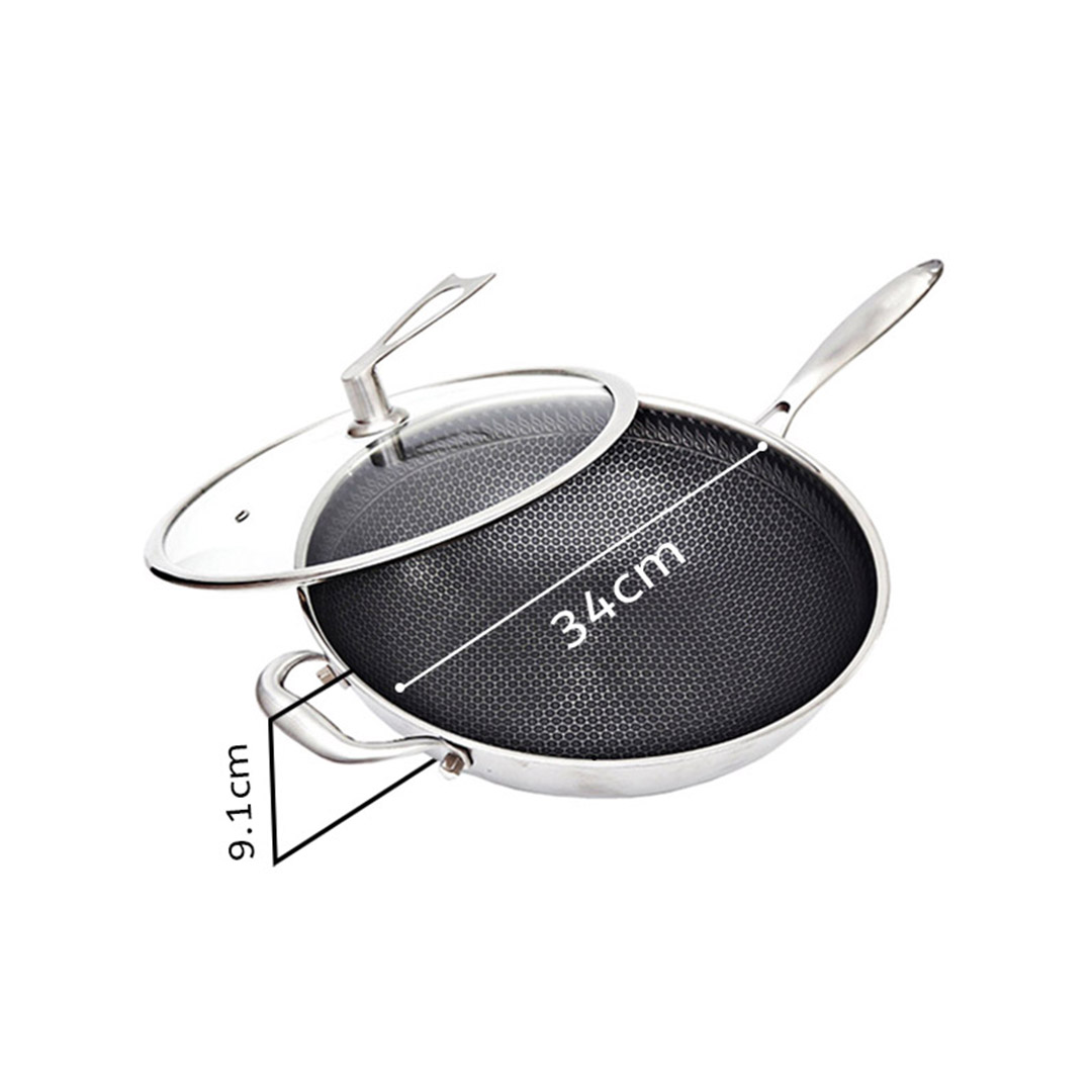 Soga 2X 34Cm Stainless Steel Tri-Ply Frying Cooking Fry Pan Textured Non Stick Skillet With Glass Lid And Helper Handle, Home &Amp; Living, Kitchen &Amp; Dining, Cookware, Frying Pans, ,  - Nz Depot 2