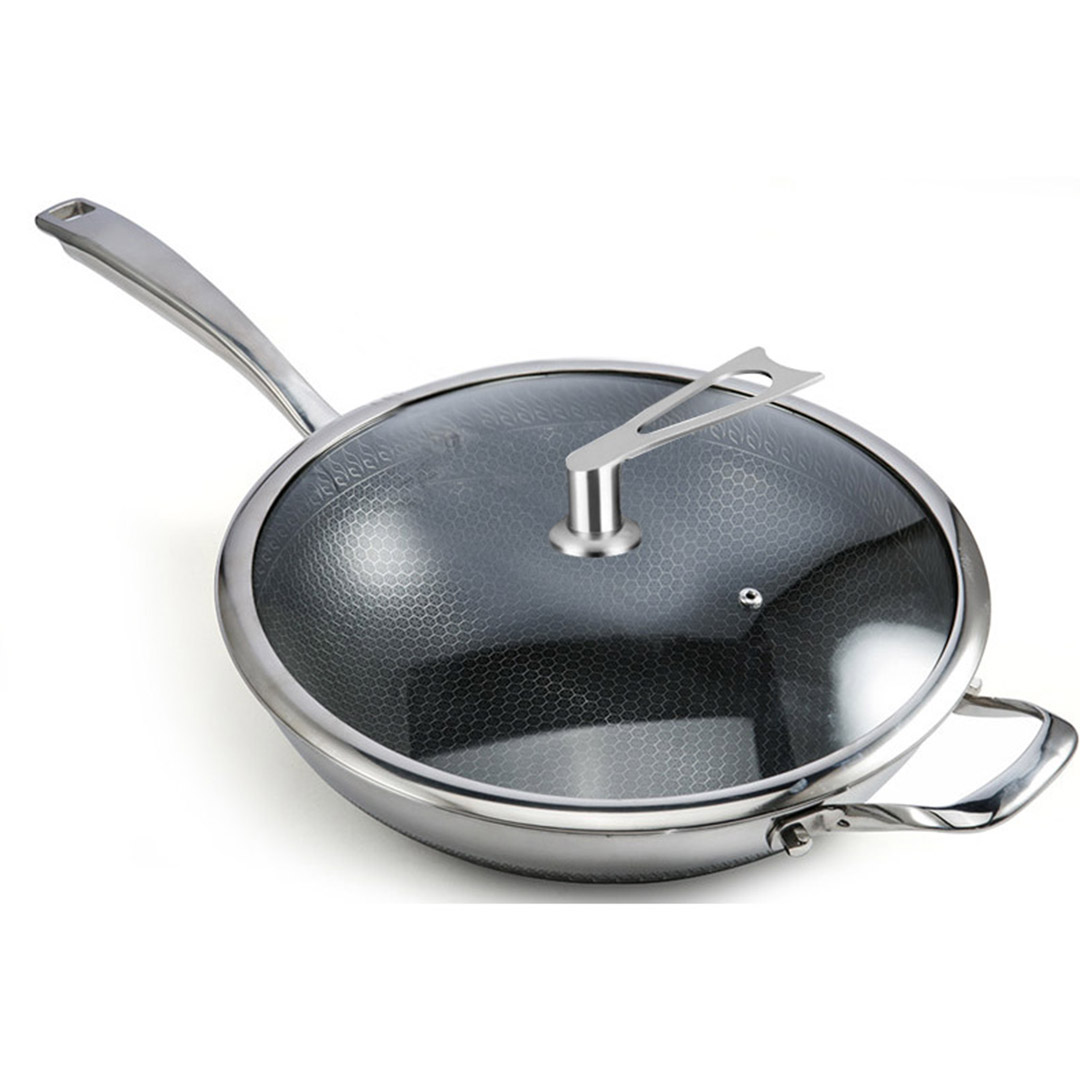 Soga 2X 34Cm Stainless Steel Tri-Ply Frying Cooking Fry Pan Textured Non Stick Skillet With Glass Lid And Helper Handle, Home &Amp; Living, Kitchen &Amp; Dining, Cookware, Frying Pans, ,  - Nz Depot 4