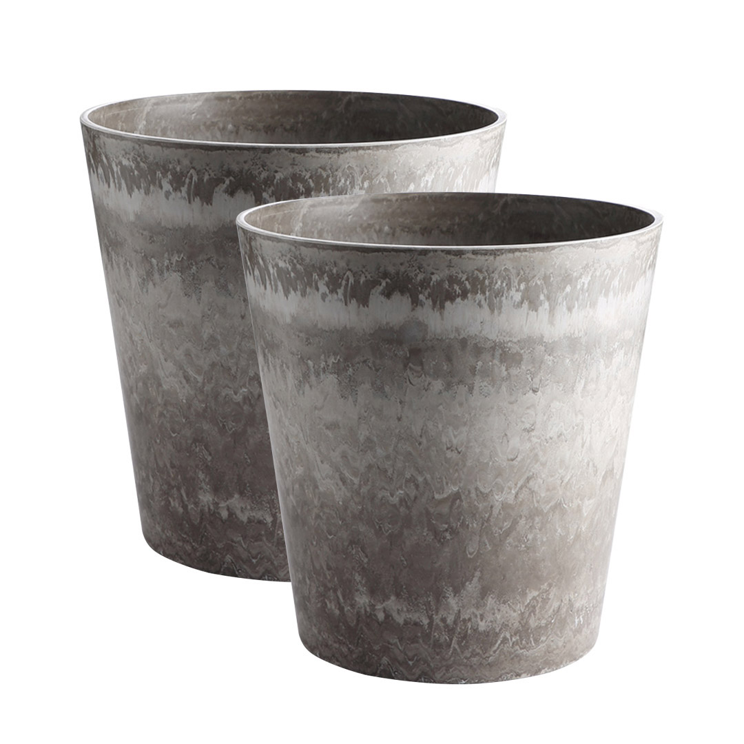 Soga 2X 37Cm Rock Grey Round Resin Tapered Plant Flower Pot In Cement Pattern Planter Cachepot For Indoor Home Office, Home &Amp; Living, Home Decor, Indoor Pots, Planters And Plant Stands, , ,  - Nz Depot 1