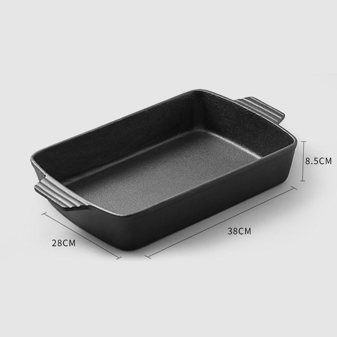 SOGA 2X 38cm Cast Iron Rectangle Bread Cake Baking Dish Lasagna Roasting Pan, Home & Living, Kitchen & Dining, Cookware, Frying Pans,  - NZ DEPOT 5