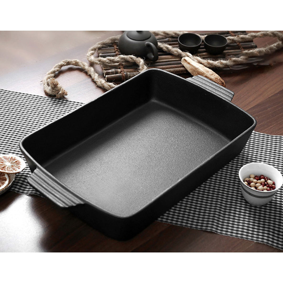 SOGA 2X 38cm Cast Iron Rectangle Bread Cake Baking Dish Lasagna Roasting Pan, Home & Living, Kitchen & Dining, Cookware, Frying Pans,  - NZ DEPOT 9