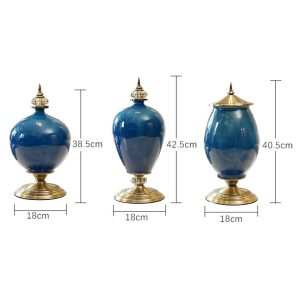 SOGA 2X 38cm Ceramic Oval Flower Vase with Gold Metal Base Dark Blue, Home & Living, Home Decor, Vases, , ,  - NZ DEPOT 2