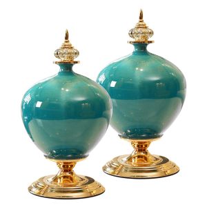 SOGA 2X 38cm Ceramic Oval Flower Vase with Gold Metal Base Green, Home & Living, Home Decor, Vases, , ,  - NZ DEPOT 1