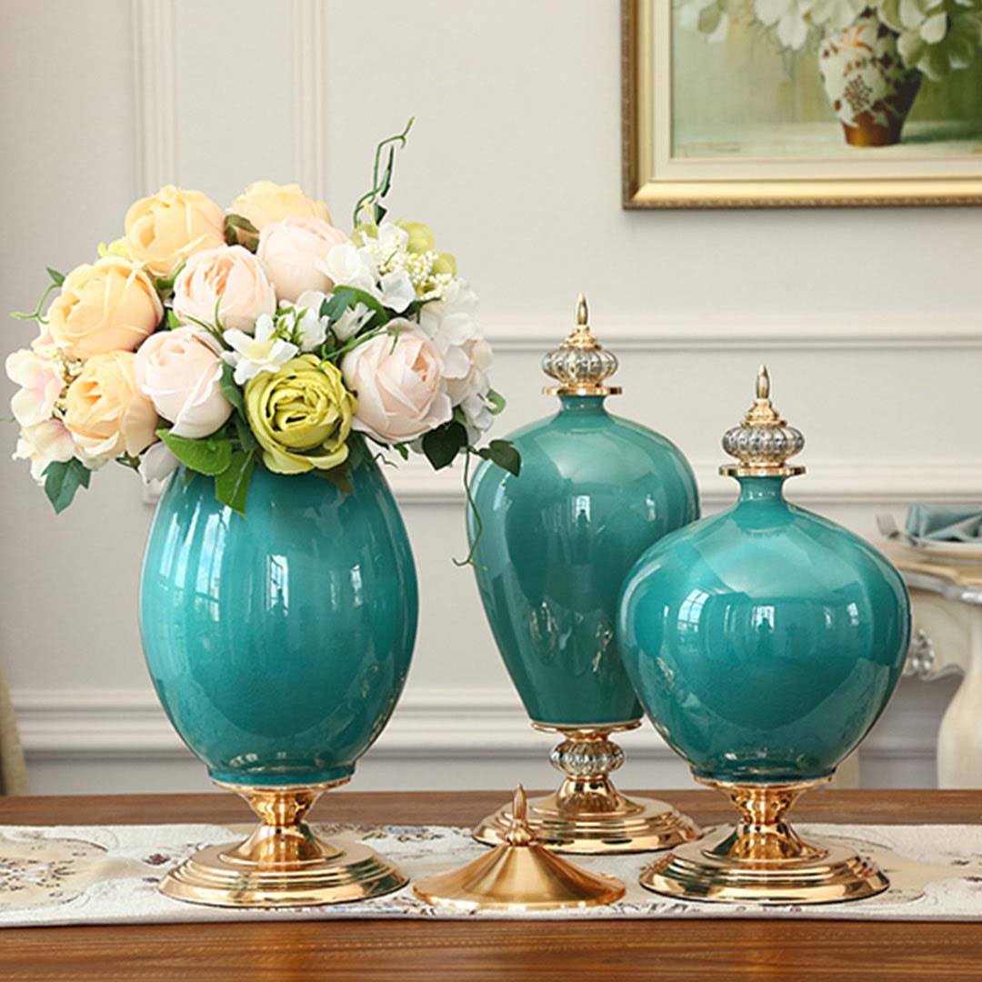 Soga 2X 38Cm Ceramic Oval Flower Vase With Gold Metal Base Green, Home &Amp; Living, Home Decor, Vases, , ,  - Nz Depot 6