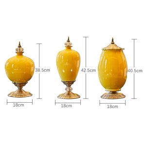 SOGA 2X 38cm Ceramic Oval Flower Vase with Gold Metal Base Yellow, Home & Living, Home Decor, Vases, , ,  - NZ DEPOT 2