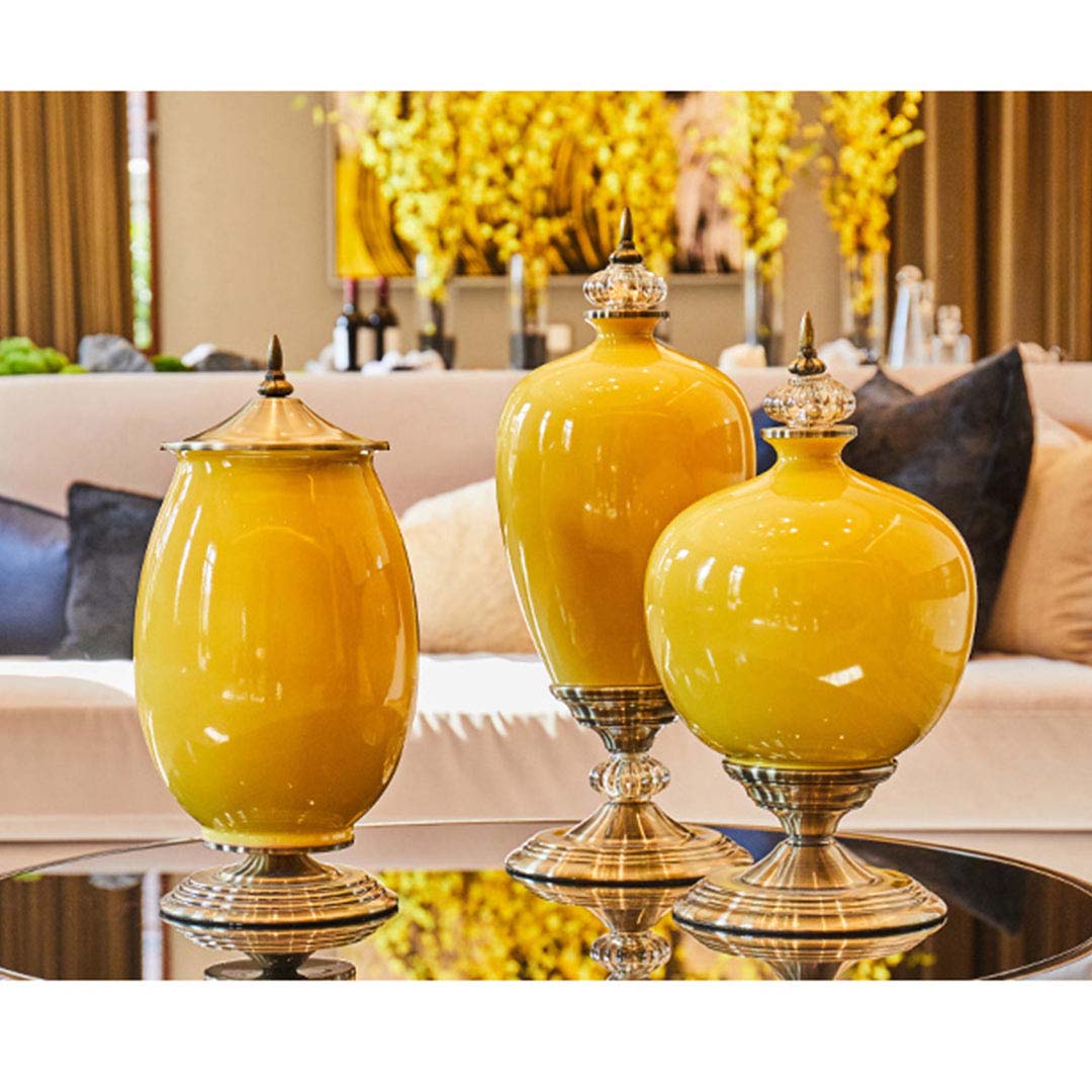 Soga 2X 38Cm Ceramic Oval Flower Vase With Gold Metal Base Yellow, Home &Amp; Living, Home Decor, Vases, , ,  - Nz Depot 4