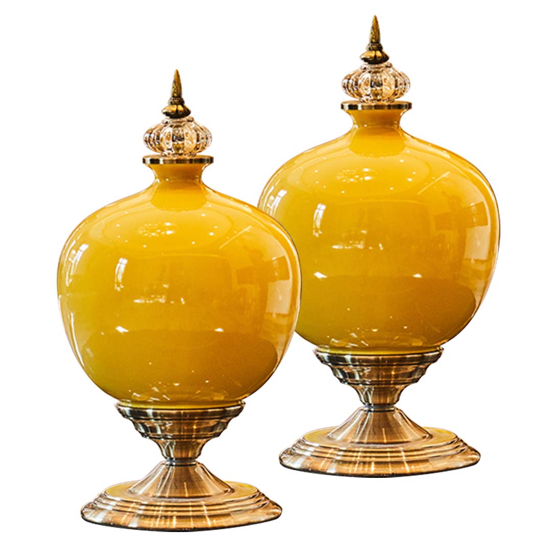 Soga 2X 38Cm Ceramic Oval Flower Vase With Gold Metal Base Yellow, Home &Amp; Living, Home Decor, Vases, , ,  - Nz Depot 1