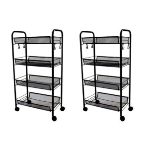 Soga 2X 4 Tier Steel Black Bee Mesh Kitchen Cart Multi Functional Shelves Portable Storage Organizer With Wheels Nz Depot - Nz Depot